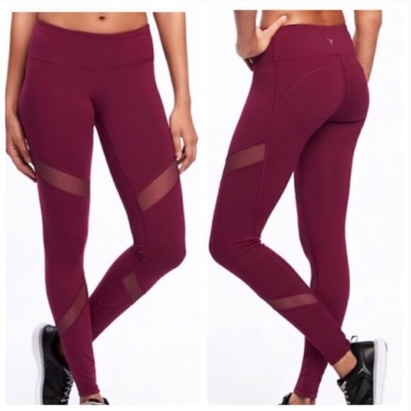 Old Navy Mesh Panel Active Leggings Plum, Sz M - Picture 1 of 7